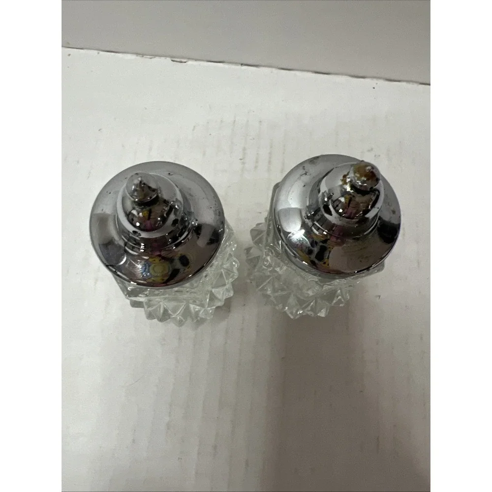 VINTAGE ~DIAMOND CUT GLASS SALT & PEPPER SHAKERS